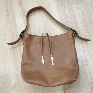 Susan Joy Jillian Hobo tan handbag with gold buckle hardware